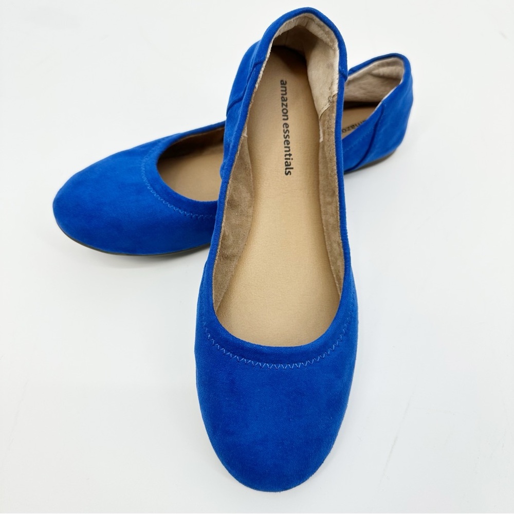 Amazon Essentials Women’s Ballet Flats Blue Suede Style Size 6.5
